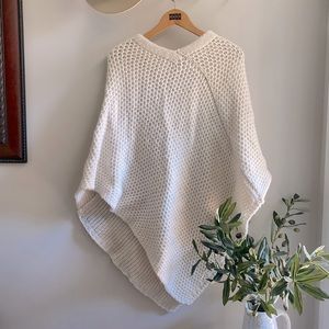 White wool crochet knit shawl
